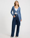 Express Women's Lightweight Ribbed Tie Front Long Cardigan in Blue Small