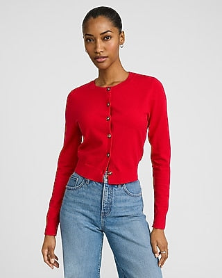 Express Women's Lightweight Crew Neck Cardigan in Racing Red