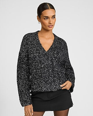 Express Women's Metallic Brushed Double Breasted Cardigan in Black Small