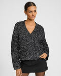 Express Women's Metallic Brushed Double Breasted Cardigan in Pitch Black