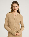 Express Women's Pointelle Crew Neck Long Sleeve Cardigan in Brown Small