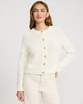 Express Women's Chunky Crew Neck Novelty Button Cardigan in Ivory