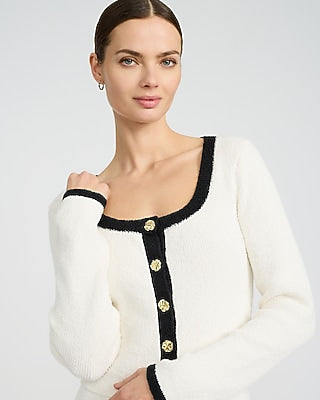 Express Women's Tipped Novelty Button Sweater Lady Jacket in White Small