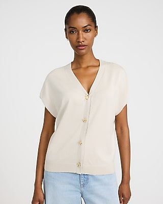 Express Women's Relaxed V-Neck Dolman Sleeve Sweater Vest in White Small