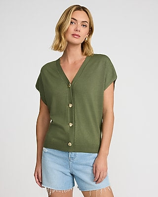 Express Women's Relaxed V-Neck Dolman Sleeve Sweater Vest in Green Small