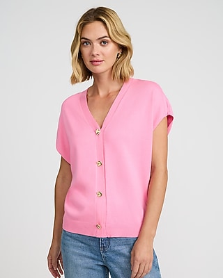 Express Women's Relaxed V-Neck Dolman Sleeve Sweater Vest in Pink Small