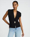 Express Women's Gold Button V-Neck Sweater Vest in Pitch Black