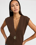 Express Women's Gold Button V-Neck Sweater Vest in Brown Small