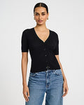 Express Women's Fitted V-Neck Short Sleeve Button Front Cardigan in Black Small