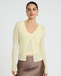 Express Women's Lightweight Ribbed V-Neck One Button Cardigan in Yellow Small