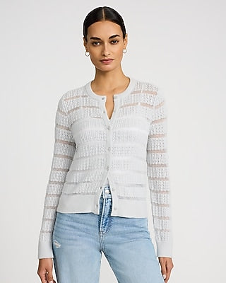 Express Women's Open Stitch Striped Cardigan in Gray Small