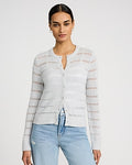 Express Women's Open Stitch Striped Cardigan in Silver Heather Gray