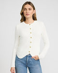 Express Women's Crew Neck Novelty Button Cutaway Hem Cardigan in Ivory
