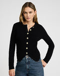 Express Women's Crew Neck Novelty Button Cutaway Hem Cardigan in Black Small