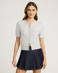 Express Women's Skimming Puff Sleeve Crew Neck Cardigan in Gray Small