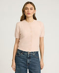 Express Women's Skimming Puff Sleeve Crew Neck Cardigan in Vintage Pink