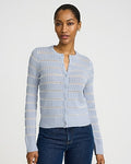 Express Women's Airy Soft Striped Open Stitch Cardigan in Blue Small