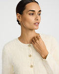 Express Women's Fuzzy Crew Neck Novelty Button Cardigan in Ivory