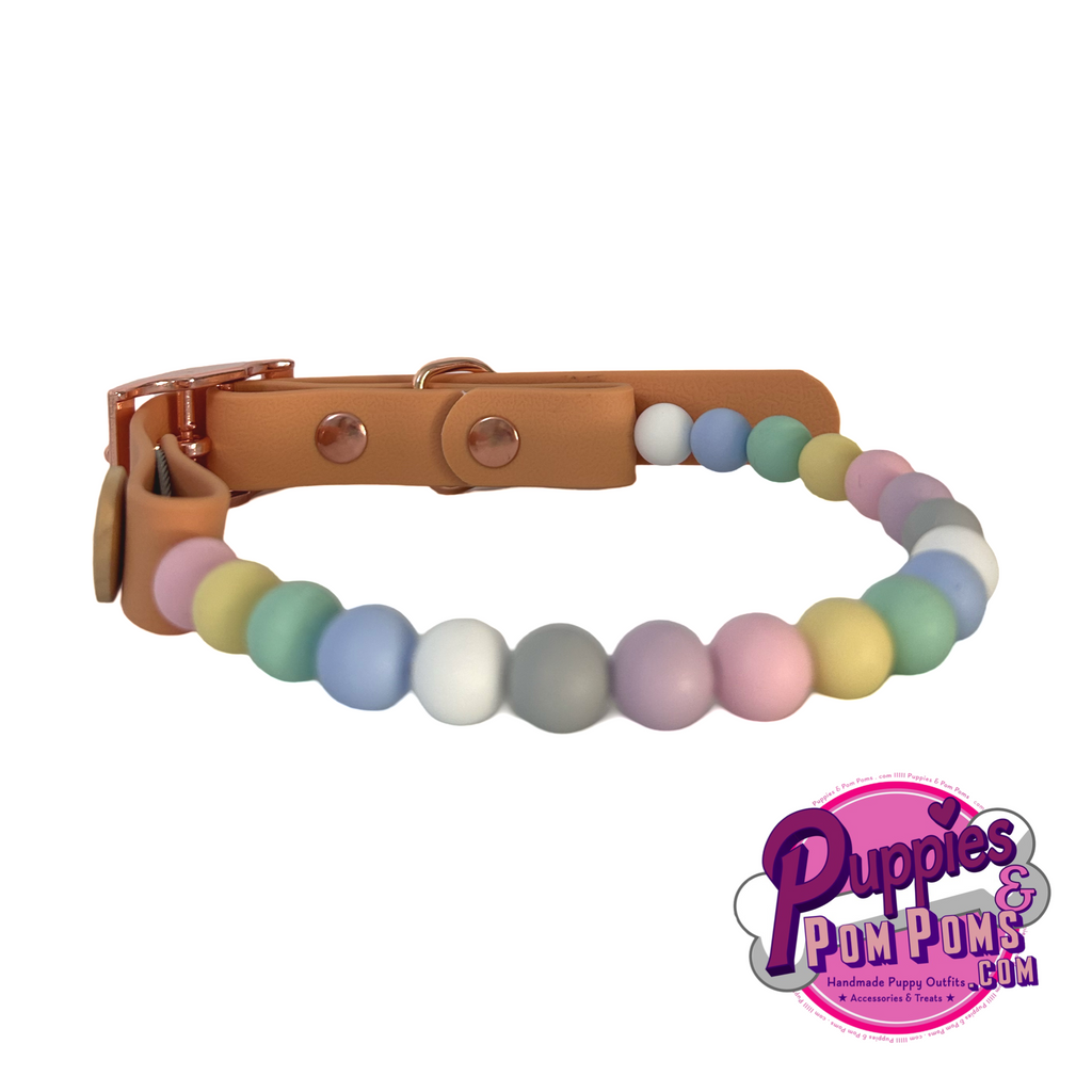 Handmade Vegan Beaded Dog Collar - Pastel Beads