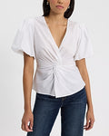 Express Women's V-Neck Puff Sleeve Twist Front Top in White