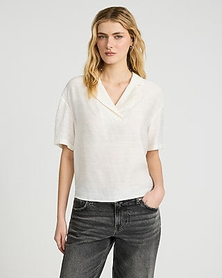 Express Women's Collared Short Sleeve T-Shirt in White Small