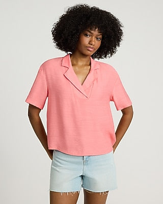 Express Women's Collared Short Sleeve T-Shirt in Pink Small