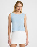 Express Women's Embroidered Crew Neck Scalloped Trim Tank Top in Blue Small