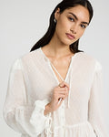 Express Women's Sheer Textured Jacquard Long Sleeve Peplum Top in White Small