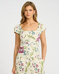 Express Women's Summer-Blend Linen Floral Square Neck Cap Sleeve Top Small