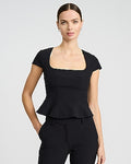 Express Women's Studio Stretch Twill Short Sleeve Peplum Tailored Top in Pitch Black