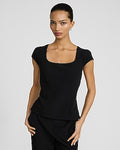 Express Women's Studio Stretch Twill Square Neck Cap Sleeve Tailored Top in Black Small