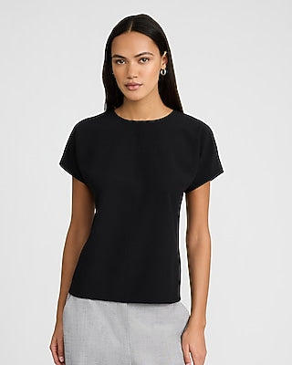 Express Women's Relaxed Pleated Crew Neck Tailored T-Shirt in Pitch Black