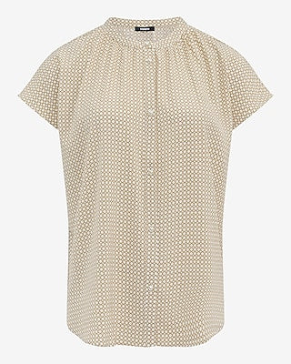 Express Women's Printed Crew Neck Cap Sleeve Novelty Button Front Top Small