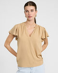 Express Women's V-Neck Flutter Sleeve Top in Brown Small