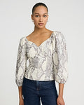 Express Women's Printed V-Neck Long Puff Sleeve Top in Neutral Print