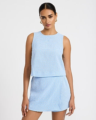 Express Women's Gingham Crew Neck Button Back Tank Top Small