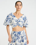 Express Women's Cotton Poplin Floral Puff Sleeve Twist Front Crop Top Small