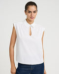 Express Women's Collared Short Sleeve Keyhole Top in White Small