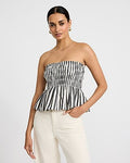 Express Women's in Striped Smocked Peplum Tube Top