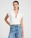 Express Women's V-Neck Short Sleeve Cinched Hem Top in White