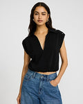 Express Women's V-Neck Short Sleeve Cinched Hem Top in Black Small