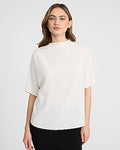 Express Women's Relaxed Short Sleeve Mock Neck Top in White Small