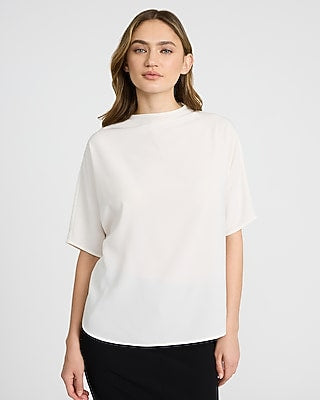 Express Women's Relaxed Short Sleeve Mock Neck Top in White Small