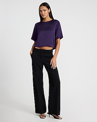 Express Women's Essential Satin Boxy T-Shirt in Plum Perfect