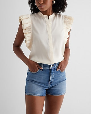Express Women's Flutter Sleeve Button Up Gramercy Shirt in Swan