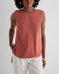 Express Women's Satin Crew Neck High-Low Hem Gramercy T-Shirt in Desert Rose