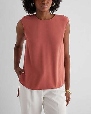 Express Women's Satin Crew Neck High-Low Hem Gramercy T-Shirt in Desert Rose