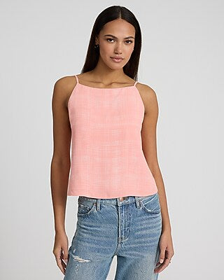 Express Women's Printed Boat Neck Tie Strap Flowy Tank Top in Pink Print