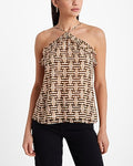 Express Women's Printed Ruffle Halter Neck Tank Top in Neutral Print