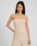 Express Women's Signature Stretch Strapless Button Front Tailored Tube Top in Neutral